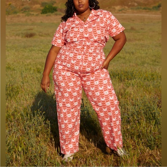 Big Bud Press Daisy Chain Jumpsuit Pink Floral Cotton Twill Medium GUC - Picture 11 of 12